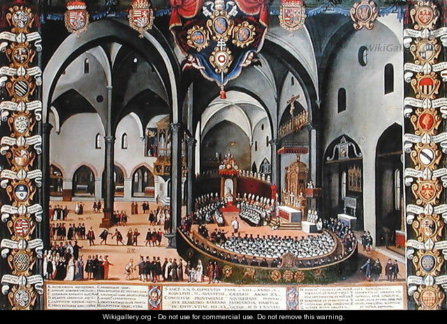 Organ door depicting the Council of Aquileia in 1596 at Udine - (after) Pozzerrato, Lodovico