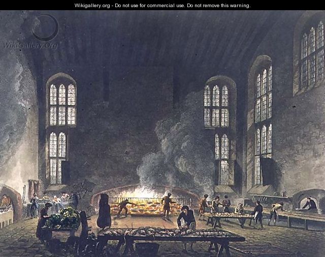 Interior of the Kitchen at Christ Church, illustration from the History of Oxford, engraved by F.C. Lewis 1779-1856 pub. by R. Ackermann, 1813 - (after) Pugin, Augustus Charles