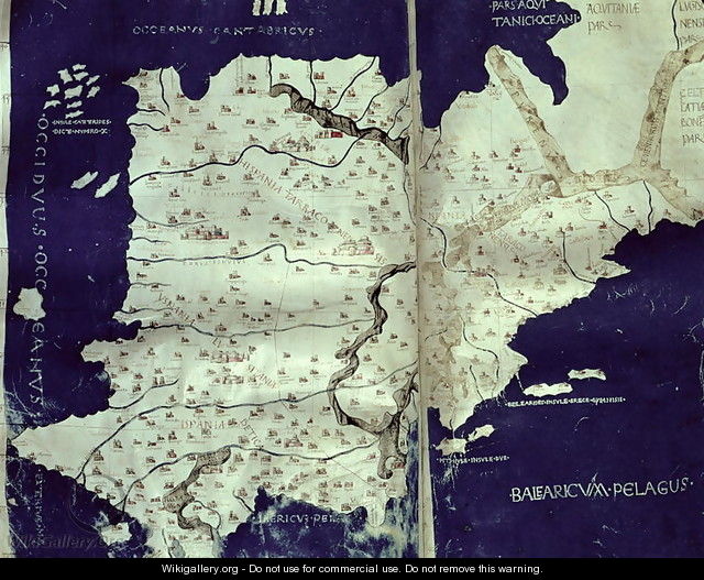 Map of Spain, from Cosmography, c.1456 - (after) Ptolomeus, Claudio