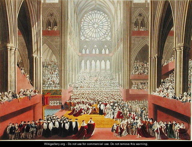 The Ceremony of the Homage, 19th July 1821, from an album celebrating the Coronation of King George IV 1762-1830 engraved by William James Bennett 1787-1844 published 1824 - (after) Pugin, A.W. and Stephanoff, J.