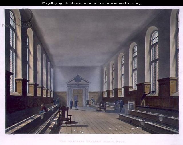 The Merchant Taylors School Room, from History of Merchant Taylors School, part of History of the Colleges, engraved by Joseph Constantine Stadler fl.1780-1812 pub. by R. Ackermann, 1816 - (after) Pugin, Augustus Charles