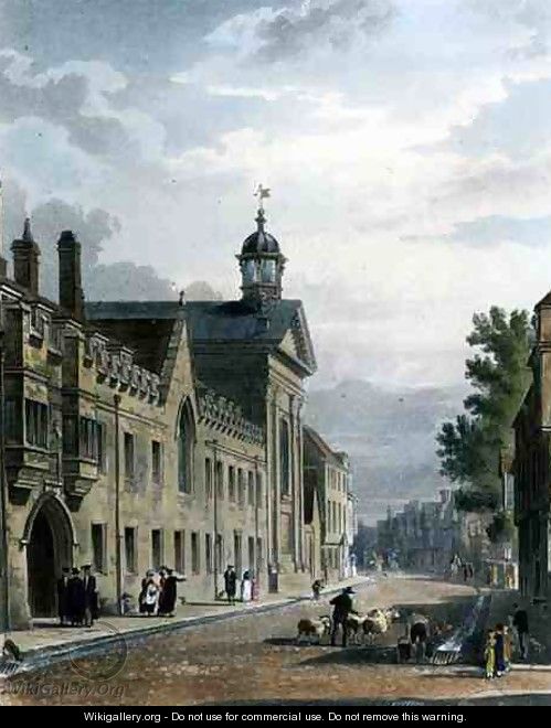 Exterior of Pembroke College, Cambridge, from The History of Cambridge, engraved by Joseph Constantine Stadler fl.1780-1812, pub. by R. Ackermann, 1815 - (after) Pugin, Augustus Charles