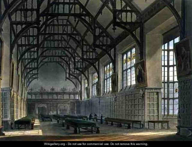 The Hall of Trinity College, Cambridge, from The History of Cambridge, engraved by J. Bluck fl.1791-1831, pub. by R. Ackermann, 1815 - (after) Pugin, Augustus Charles