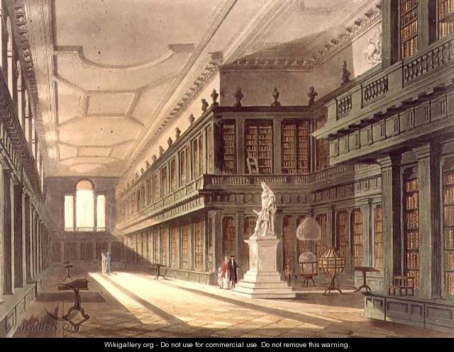 Interior of the Library of All Souls College, illustration from the History of Oxford, engraved by J. Bluck fl.1791-1831 pub. by R. Ackermann, 1814 - (after) Pugin, Augustus Charles