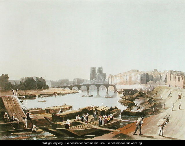 Notre Dame, Ile de la Cite, Ile Saint Louis and the Pont de la Tournelle, 1821 - (after) Pugin, Augustus Charles