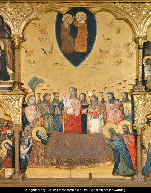 Polyptych of the Dormition of the Virgin, detail of the Dormition and Coronation - Jacopino di Francesco Pseudo