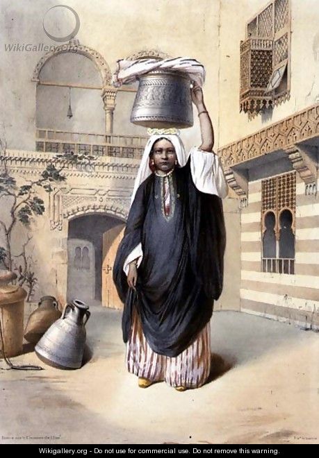 Young Arab Girl Returning from the Hammam in Cairo, illustration from The Valley of the Nile, engraved by Emile Desmaisons 1812-80 pub. by Lemercier, 1848 - Emile Prisse d