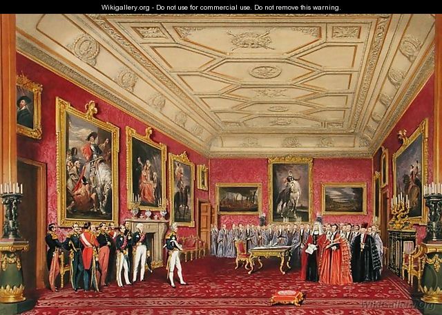 The Rubens Room, Windsor Castle - the King of France receiving an address from the Alderman, 1838 - James Baker Pyne
