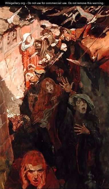 Bringing Fire and Terror to the Rooftree and Bed, from The Birds of Cirencester by Bret Harte 1836-1902, published in Scribners Magazine, January 1898 - Howard Pyle