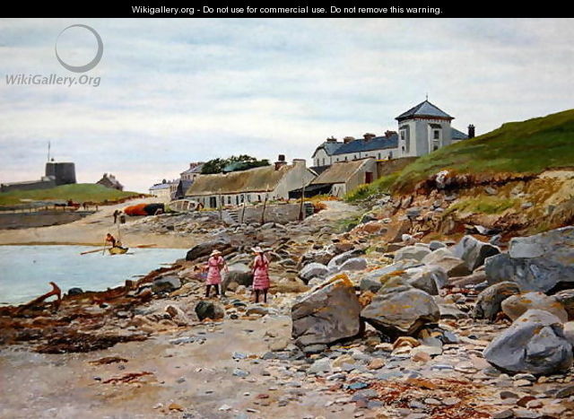 Kingsland, Cornwall, with two girls on a beach - Thomas J. Purchas