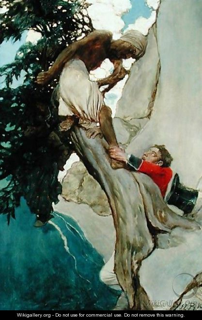 I Clutched at his Ankle, from Sinbad in Burrator by Arthur Quiller-Couch 1863-1944, published in Scribners Magazine, August 1902 - Howard Pyle