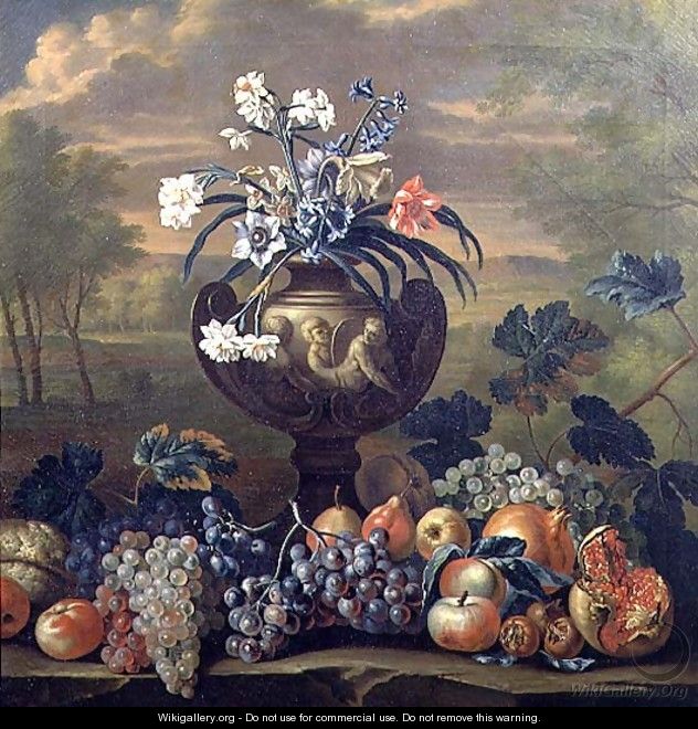 Still Life of Fruit and Flowers in an Urn - (circle of) Ruoppolo, Giovanni-Battista
