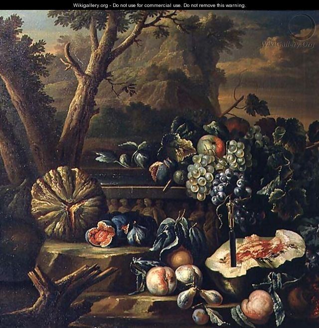 Still Life of Fruit in a Landscape - (circle of) Ruoppolo, Giovanni-Battista