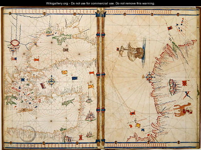 Ms Ital 550.0.3.15 fol.4v-5r Map of the Eastern Mediterranean Coast and Islands, from the Carte Geografiche - Jacopo Russo