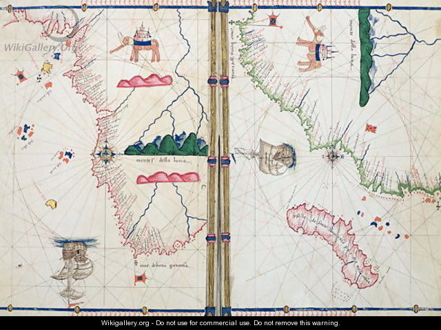 Ms Ital 550.0.3.15 fol.4v-5r Map of Africa and the Cape of Good Hope, from the Carte Geografiche - Jacopo Russo