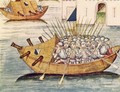 Soldiers armed with guns in a vessel with cannons, from the Berner Chronik, by Diebold Schilling the Elder c.1445-85 1483 - Anonymous Artist