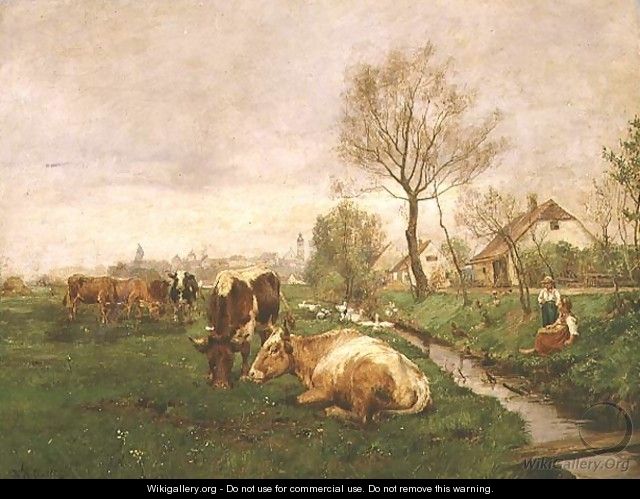 Landscape with Cows and a Stream - Karl Stuhlmuller