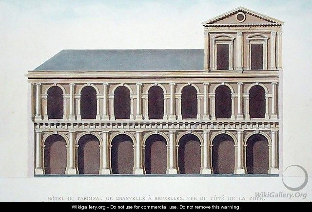 Side View of the Residence of Cardinal de Granvelle 1517-86, Brussels, from Choix des Monuments, Edifices et Maisons les plus remarquables du Royaume des Pays-Bas by Pierre Jacques Goetghebuer, engraved by the author, published 1827 - (after) Suys, Tilman-Francois