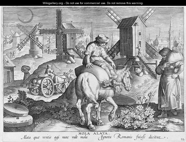 Windmills, plate 12 from Nova Reperta New Discoveries engraved by Philip Galle 1537-1612 c.1600 - (after) Straet, Jan van der (Giovanni Stradano)