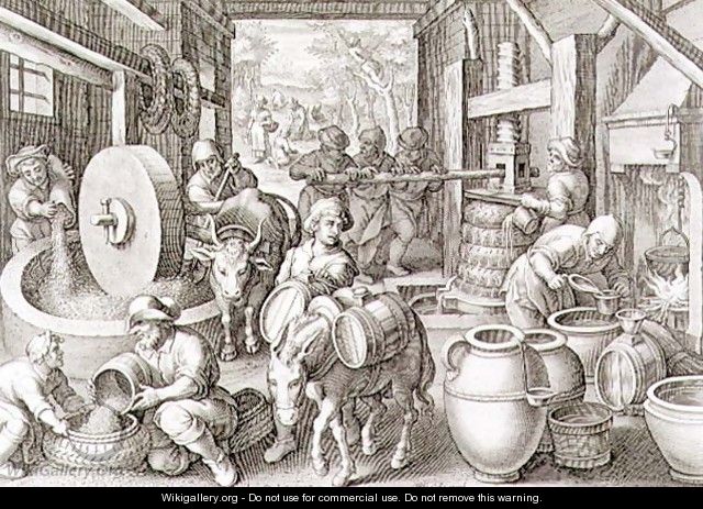The Production of Olive Oil, plate 13 from Nova Reperta New Discoveries engraved by Philip Galle 1537-1612 c.1600 2 - (after) Straet, Jan van der (Giovanni Stradano)