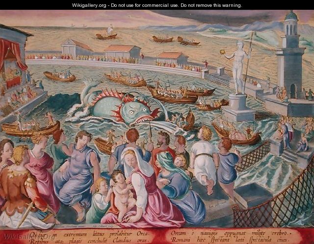 Sea Monster Attacking a Boat During a Spectacle in a Marine Enclosure at Ostia, plate 85 from 