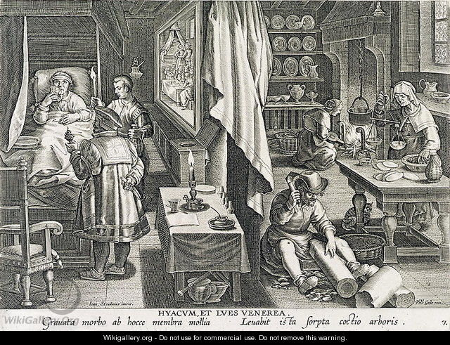 The House of a Man Stricken with Venereal Disease, engraved by Philip Galle 1537-1612 - (after) Straet, Jan van der (Giovanni Stradano)