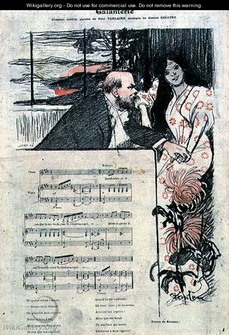 Illustrated score sheet for Galenterie, words by Paul Verlaine and music by Gaston Deletre - Theophile Alexandre Steinlen