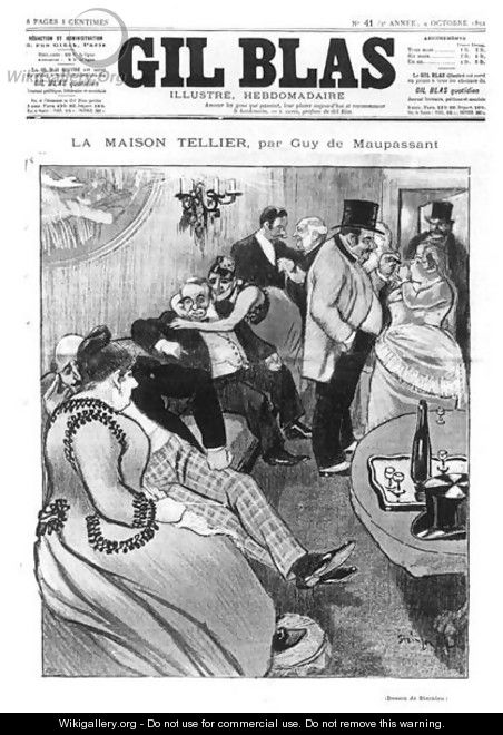 Illustration for La Maison Tellier by Guy de Maupassant 1850-93, front cover of Gil Blas, 9th October 1892 - Theophile Alexandre Steinlen