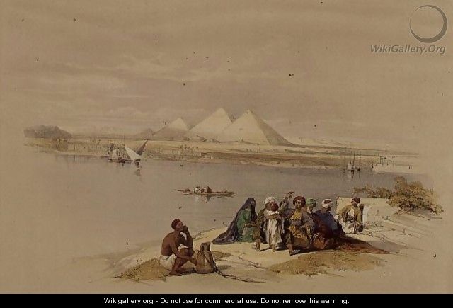 The Pyramids of Giza from the Nile, from Egypt and Nubia, Vol.1 - David Roberts