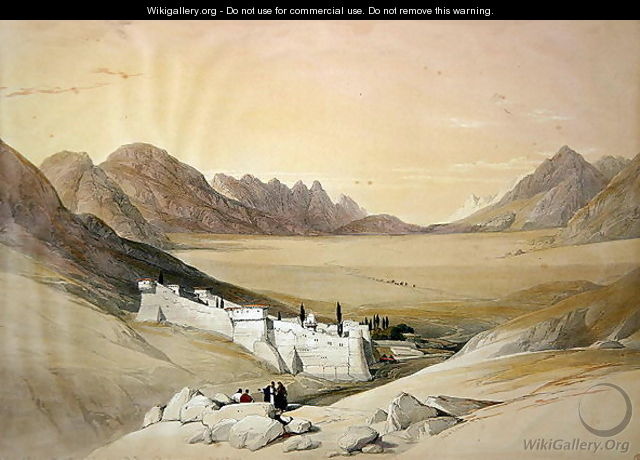 The Convent of St. Catherine, Mount Sinai, looking towards the Plain of the Encampment, February 21st 1839, plate 116 from Volume III of The Holy Land, engraved by Louis Haghe 1806-85 pub. 1849 - David Roberts