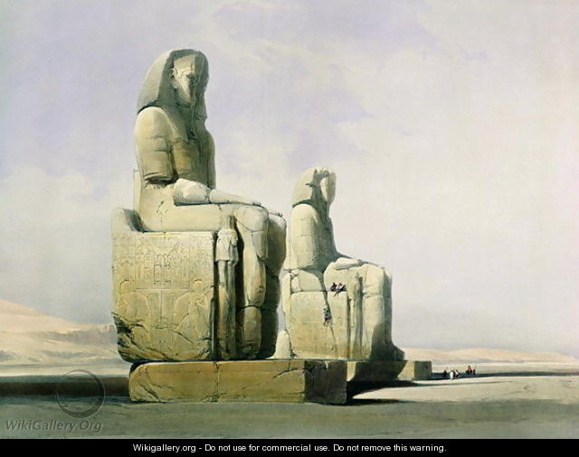Thebes, December 4th 1838, detail of the colossi of Memnon, plate 12 from Volume I of Egypt and Nubia, engraved by Louis Haghe 1806-85 pub. 1846 - David Roberts
