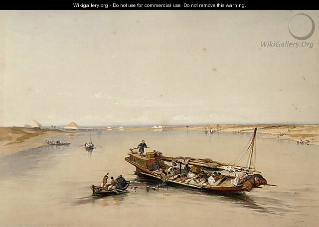 View on the Nile looking towards the Pyramids of Dahshur and Saqqarah, from Egypt and Nubia, Vol.1 - David Roberts