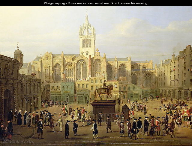 The Parliament Close and Public Figures of Edinburgh, about the End of the 18th Century - Wilkie, Nasmyth and Stanfield Roberts