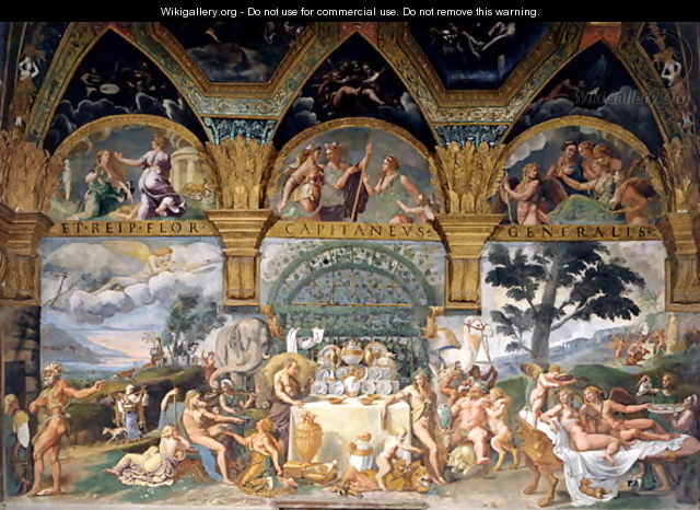 The noble banquet celebrating the marriage of Cupid and Psyche from the Sala di Amore e Psiche, 1527-31 - Giulio Romano (Orbetto)