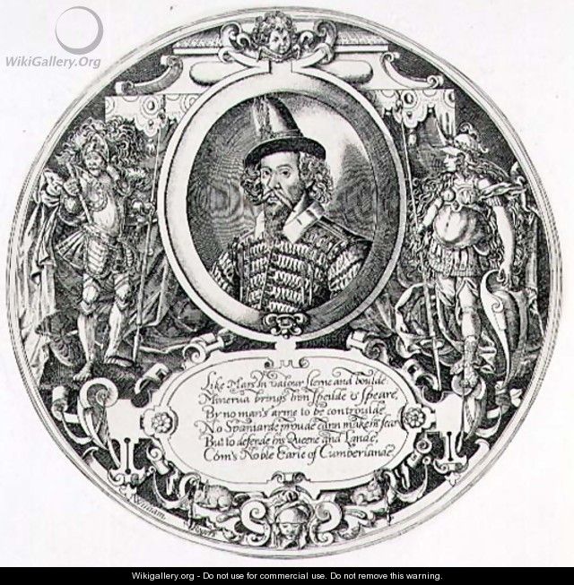 Portrait of George Clifford 1558-1605 3rd Earl of Cumberland, engraved by the artist, c.1590 - William Rogers