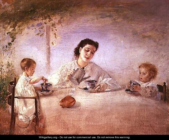 The artists wife Sophie with their daughters Mathilda and Adele, 1873 - Anton Romako