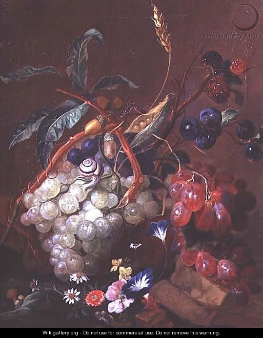 Still life with fruit, wheat and insects - Coenraet Roepel