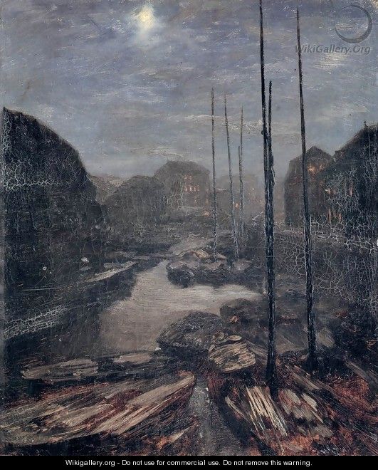 Moonlight on the Friedrichskanal in Old Berlin c. 1856 - Adolph von Menzel