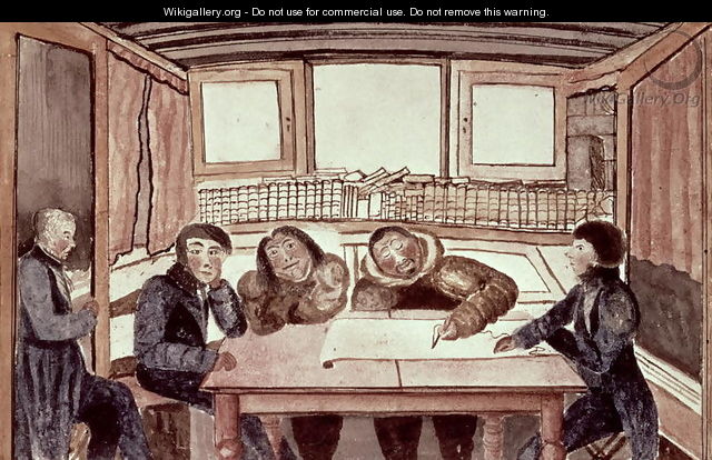 Two eskimos, Ikmalik and Apelaglui sketching the coast of King William Island - Sir John Ross