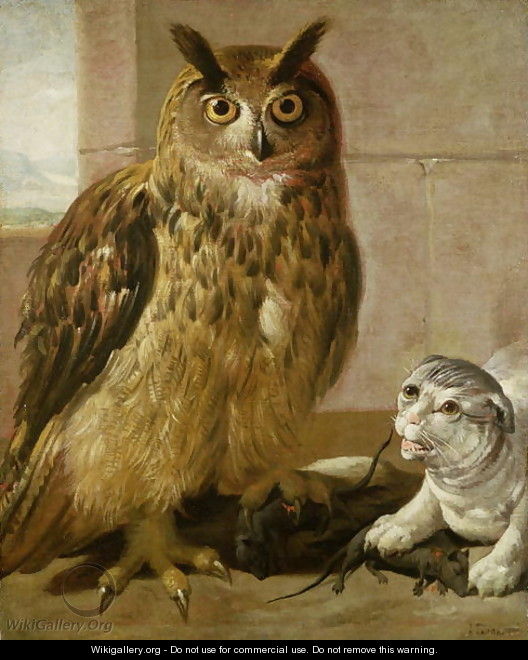 Eagle Owl and Cat with Dead Rats - Johann Heinrich Roos