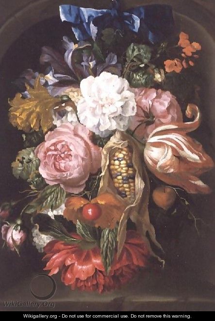 Still Life with a Swag of Fruit and Flowers hanging in a Niche - Jacob Rootius
