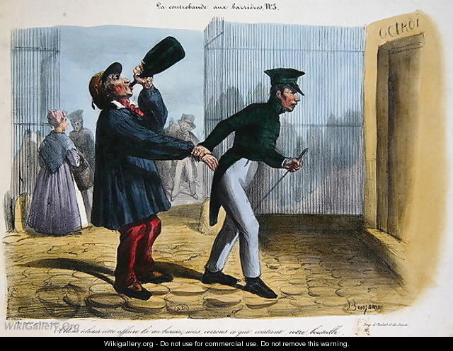 Discovery of Contreband at the Customs Barrier at the entry to Paris, c.1840 - Benjamin Roubaud