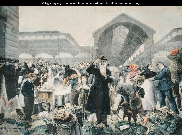 Soup Stand at Les Halles Market in the Morning, illustration from Le Petit Journal, 2nd March 1897, engraved by Fortune-Louis Meaulle 1844-1901 - (after) Rousseau, Jean Jacques