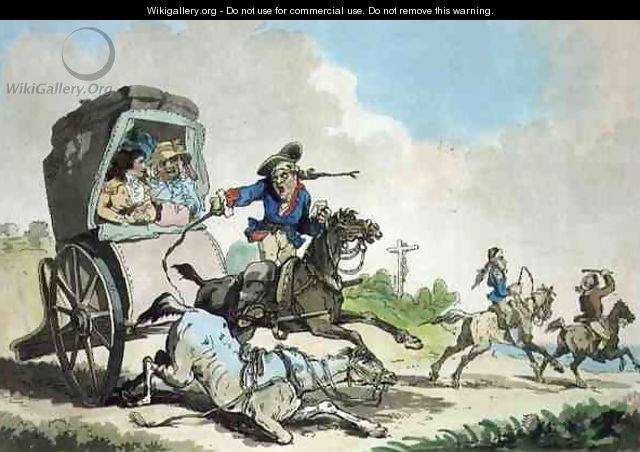 French Travelling, or The First Stage from Calais, aquatinted by Francis Jukes (1747-1812), pub. by T. Smith, 1785 - Thomas Rowlandson