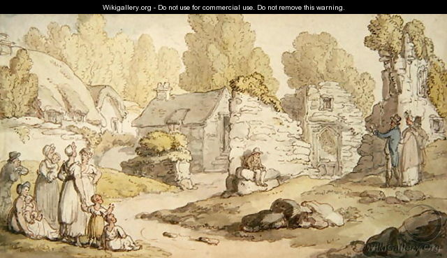 A Village Scene with Figures and Ruined Buildings - Thomas Rowlandson