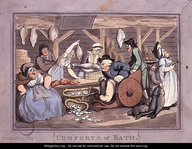 The Fish Market, plate 4 from Comforts of Bath, 1798 - Thomas Rowlandson