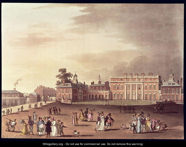 Queens Palace, St. Jamess Park, from Ackermanns Microcosm of London - & Pugin, A.C. Rowlandson, T.