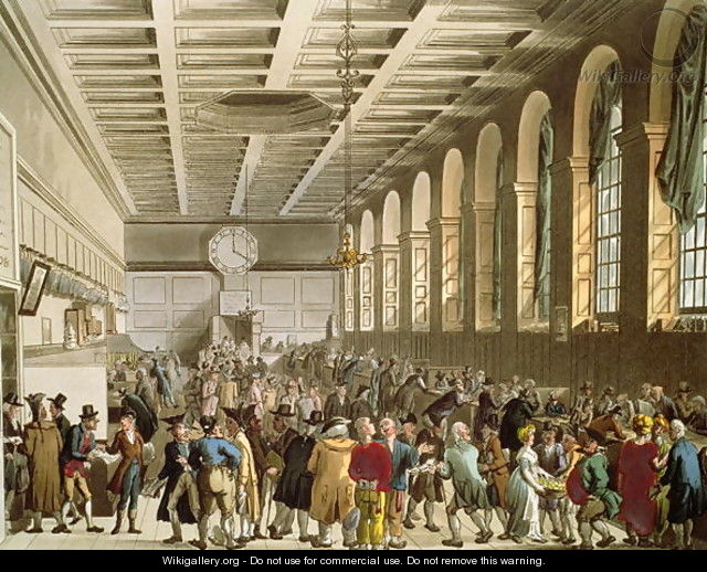 Customs House, The Long Room, from Ackermanns Microcosm of London - & Pugin, A.C. Rowlandson, T.