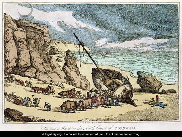 Clearing a Wreck on the North Coast of Cornwall, from Sketches from Nature, published 1822 - Thomas Rowlandson