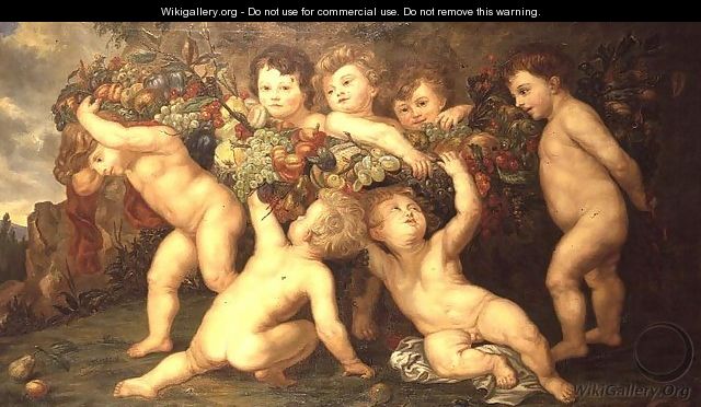 Putti playing with garlands of fruit - (after) Rubens, Peter Paul
